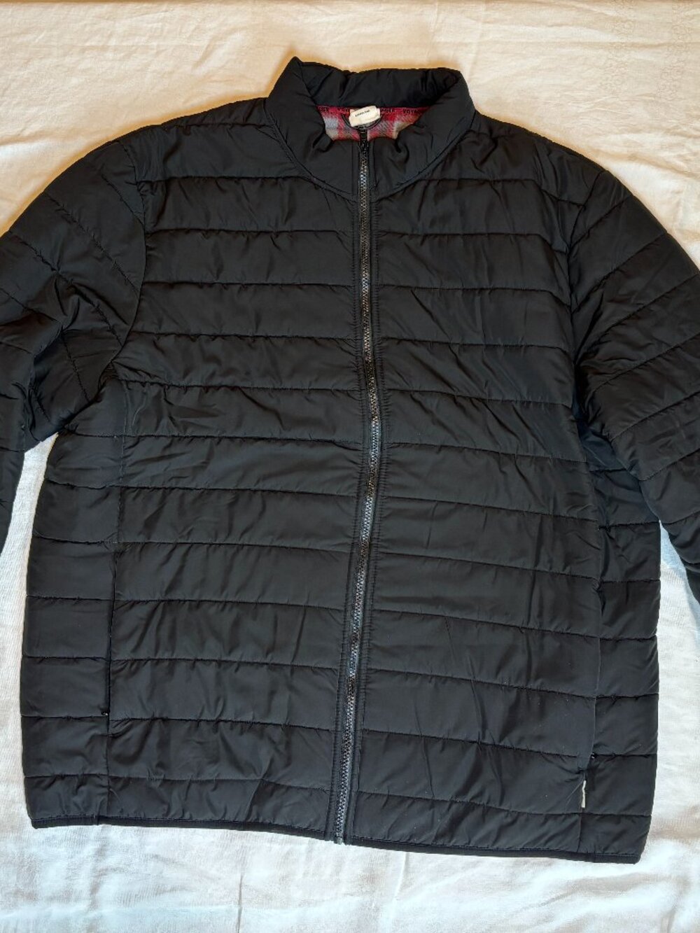 Men’s Voyager Black Winter Jacket with Red/Grey Flannel interior, Size 2XL